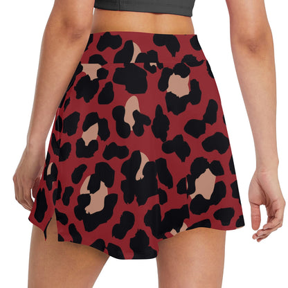 Cheetah Red Print Pattern 17" Golf & Pickleball Skort with Pockets