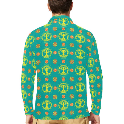 Celtic Tree of Life Print Pattern Long Sleeve Polo Shirt For Men's