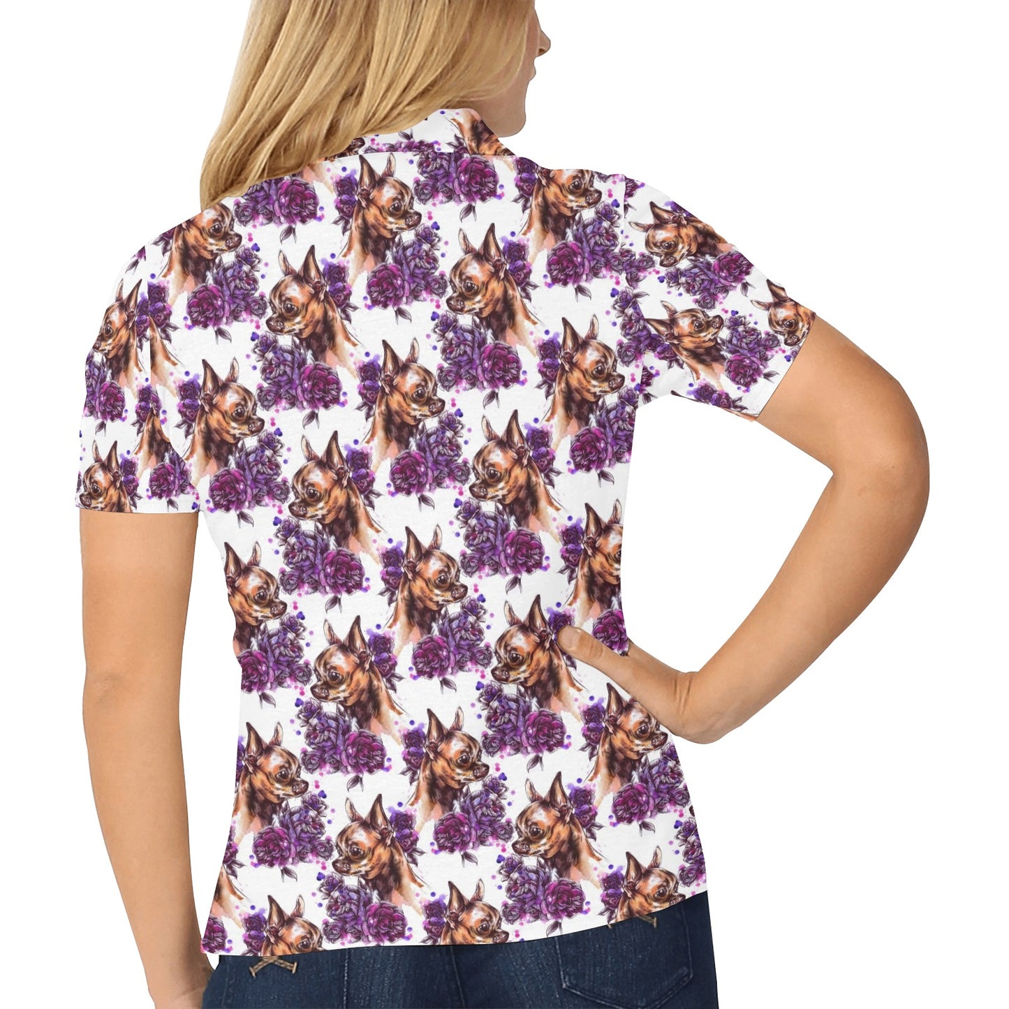 Chihuahua Purple Floral Women's Polo Shirt