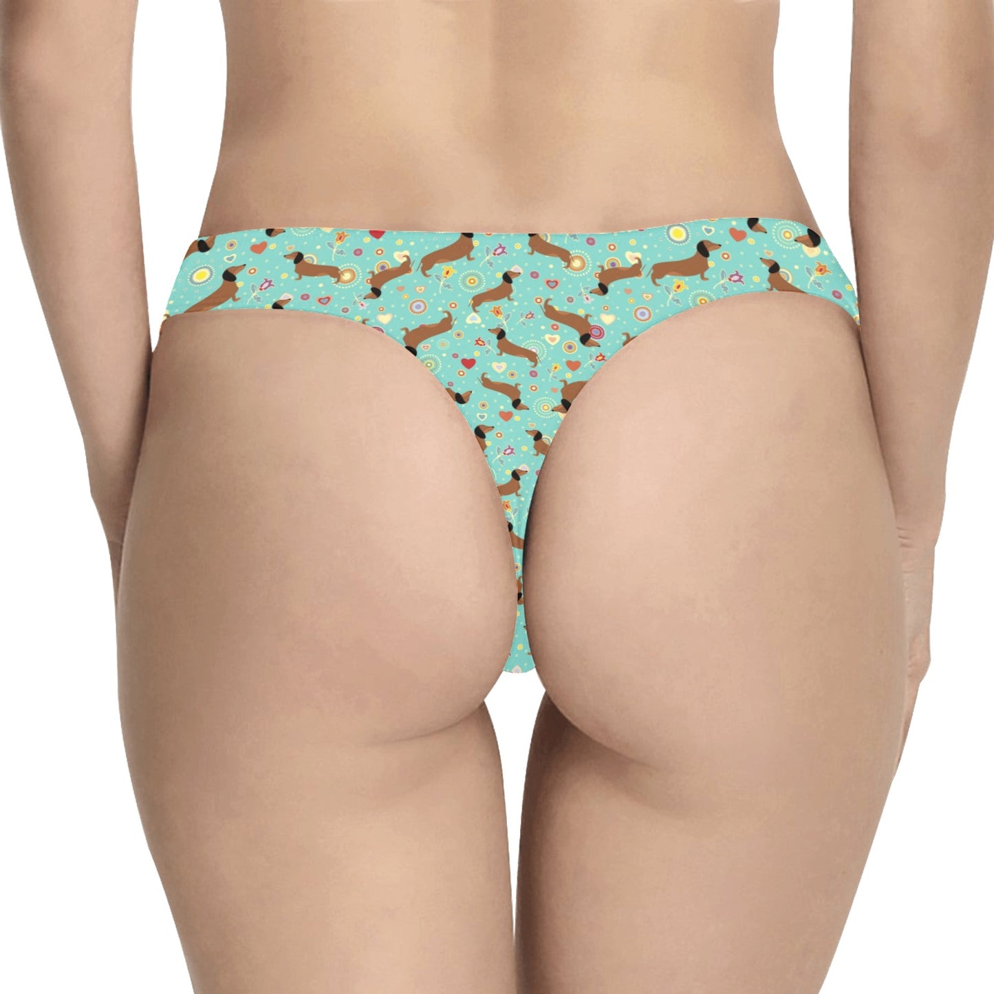 Dachshund with Floral Print Pattern Women's Thongs