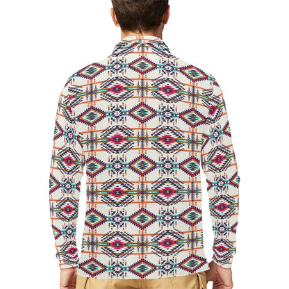 Indian Navajo Art Themed Design Print Long Sleeve Polo Shirt For Men's
