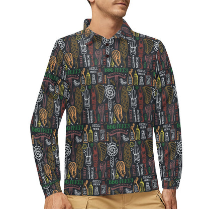 Barbecue Pattern Print Design 03 Long Sleeve Polo Shirt For Men's