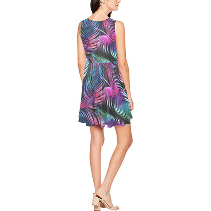 Palm Leaves Pattern Print Design PL010 Sleeveless Dress