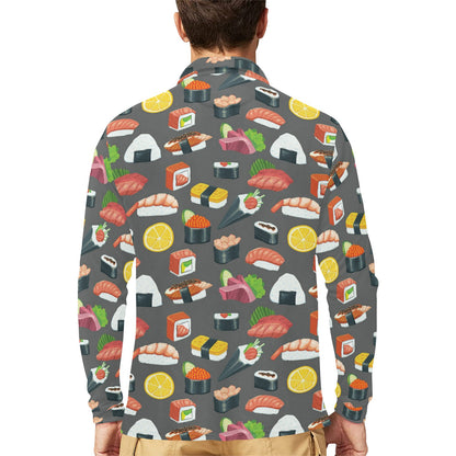 Sushi Print Design LKS302 Long Sleeve Polo Shirt For Men's