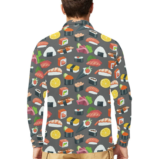 Sushi Print Design LKS302 Long Sleeve Polo Shirt For Men's