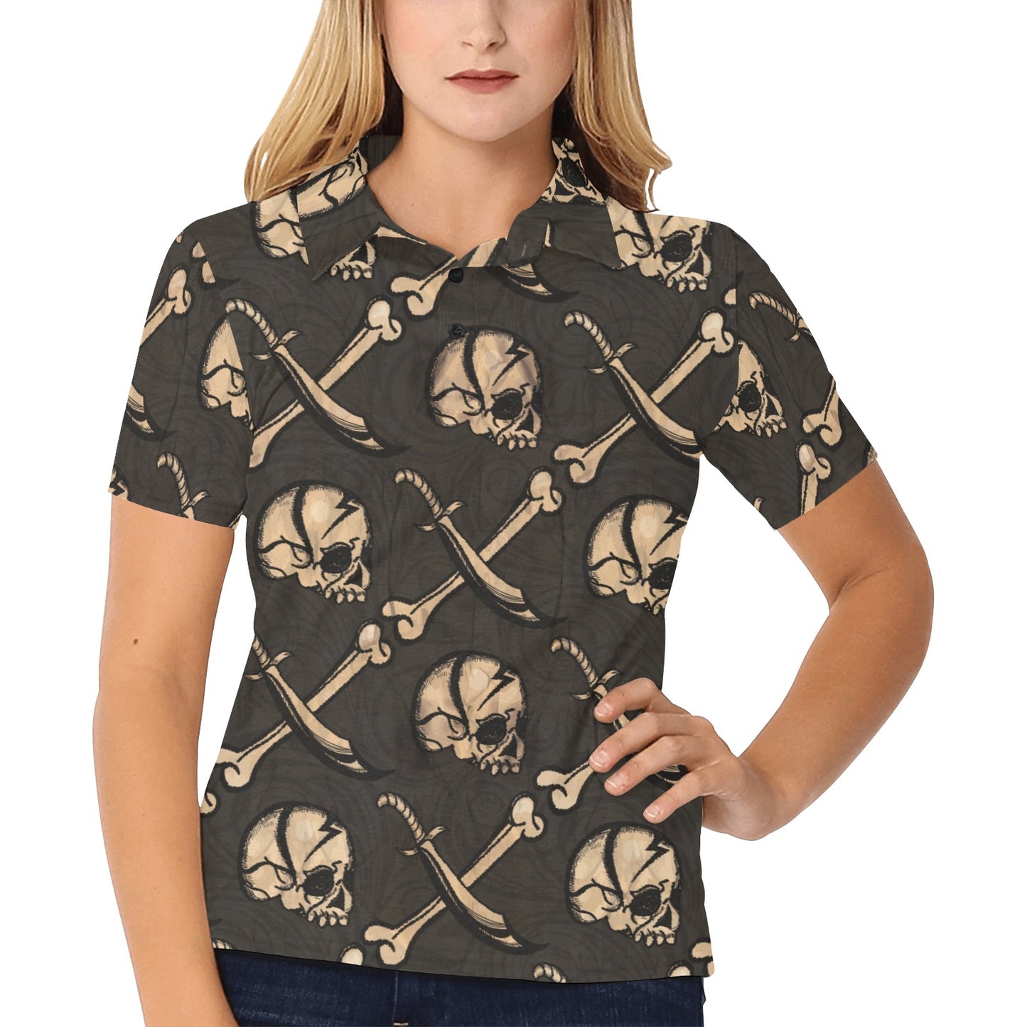 Pirate Pattern Print Design A03 Women's Polo Shirt