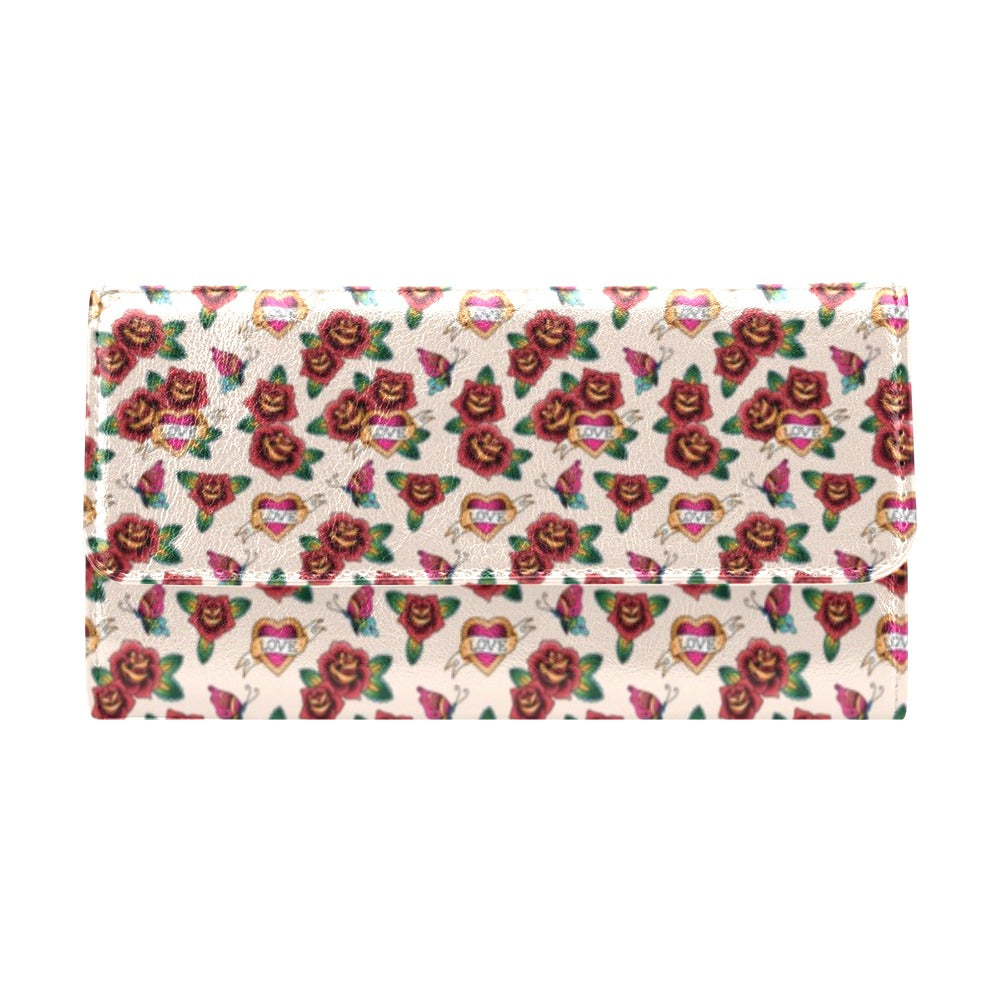 Old School Tattoo Rose Pattern Women's Trifold Wallet