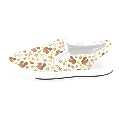 Squirrel Print Design LKS3010 White Slip Ons Canvas Women's Shoes