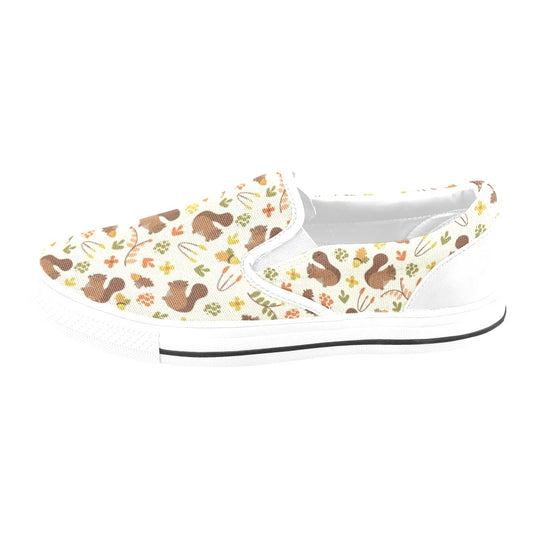 Squirrel Print Design LKS3010 White Slip Ons Canvas Women's Shoes