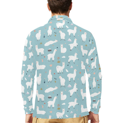 Alpaca Pattern Print Design 02 Long Sleeve Polo Shirt For Men's