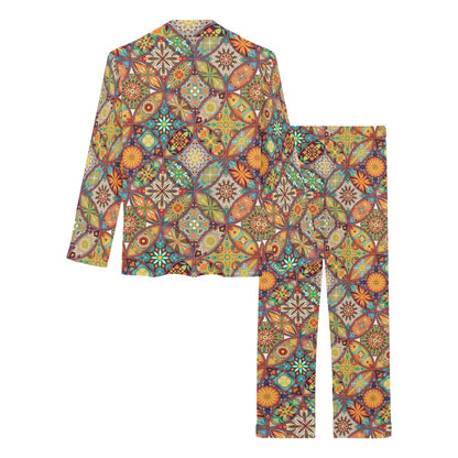 Mandala Flower Themed Design Print Women's Long Pajama Set