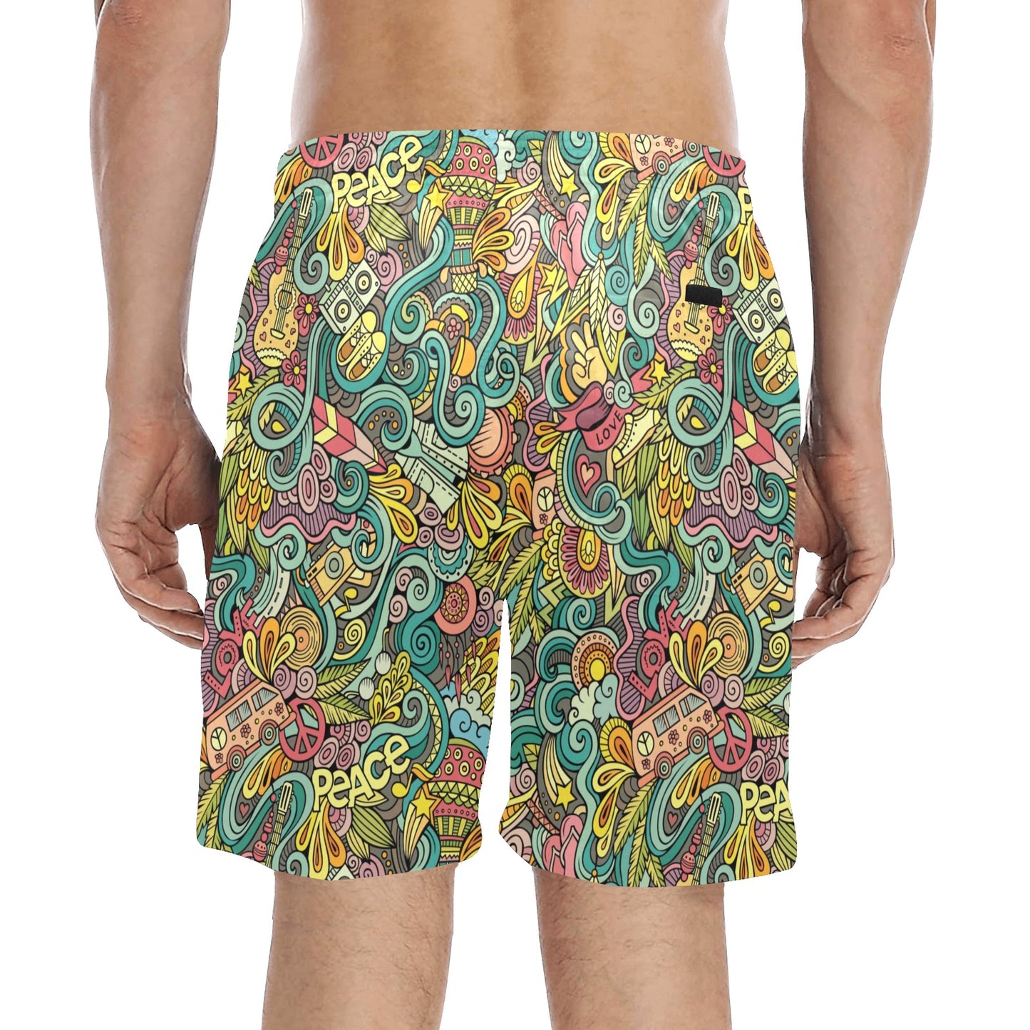 Hippie Print Design LKS302 Men's Swim Trunks Beach Shorts