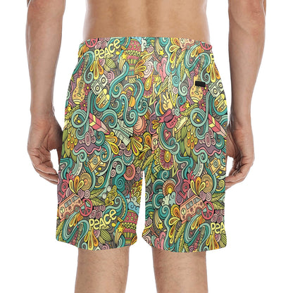 Hippie Print Design LKS302 Men's Swim Trunks Beach Shorts