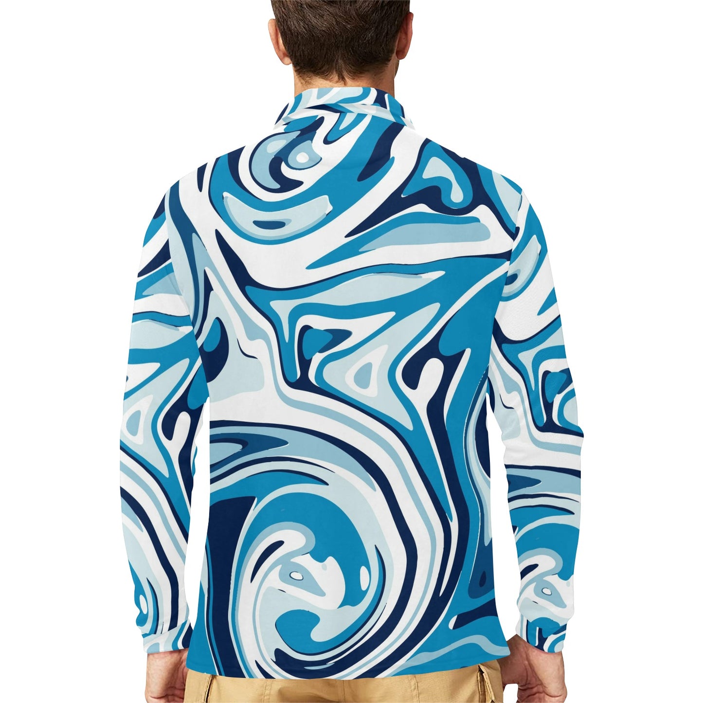 Liquid Pattern Print Design 05 Long Sleeve Polo Shirt For Men's
