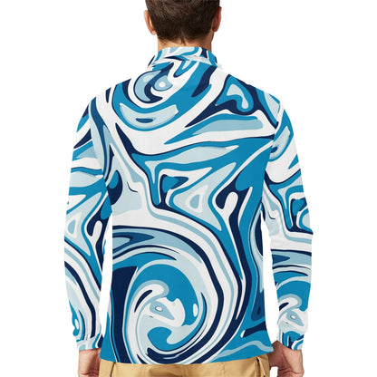 Liquid Pattern Print Design 05 Long Sleeve Polo Shirt For Men's