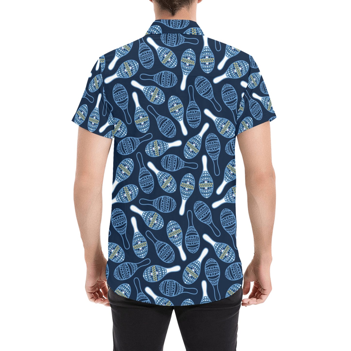 Maracas Print Design LKS401 Men Short Sleeve Button Up Shirt