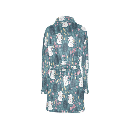 Rabbit Pattern Print Design RB013 Women's Fleece Robe