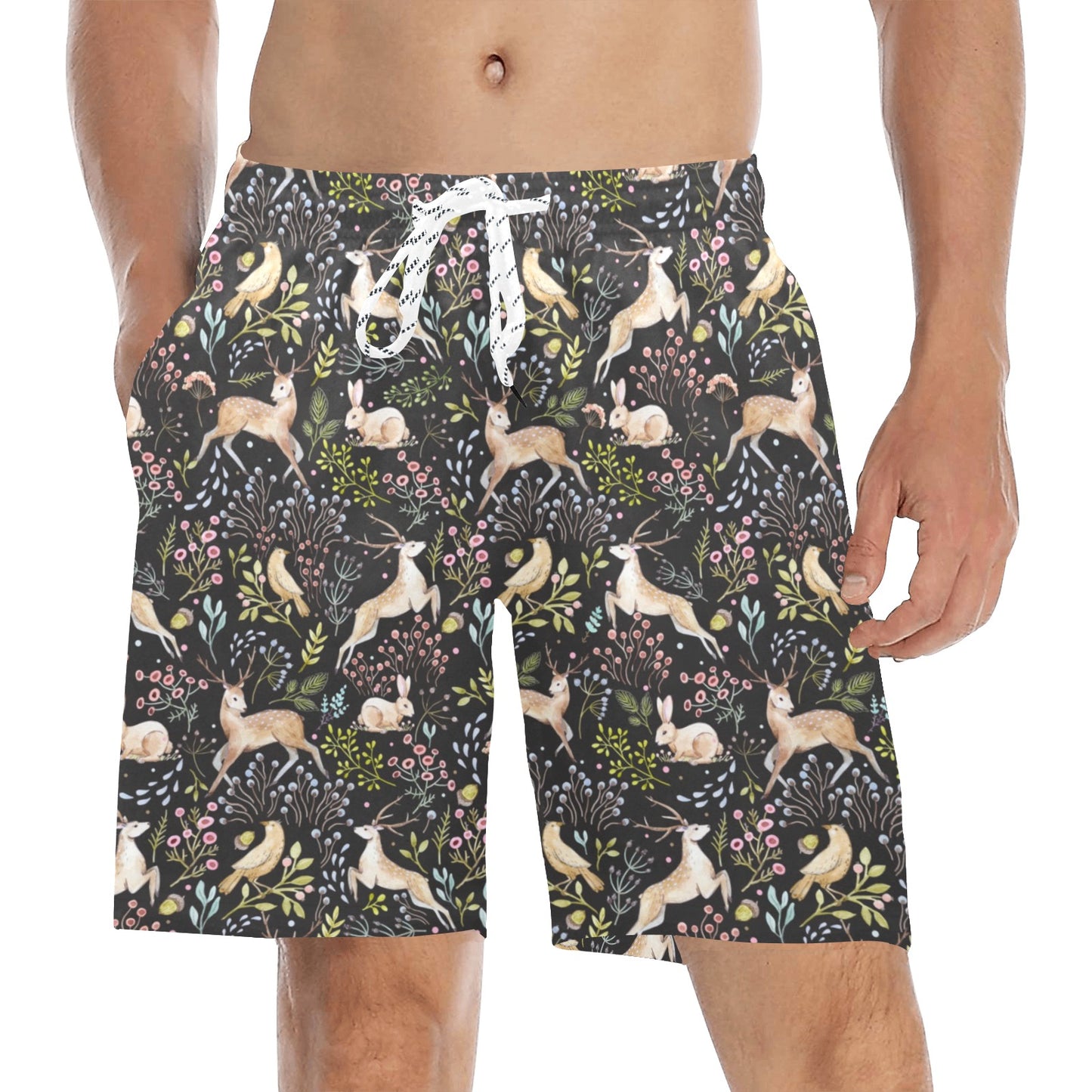 Deer Floral Jungle Men's Swim Trunks Beach Shorts