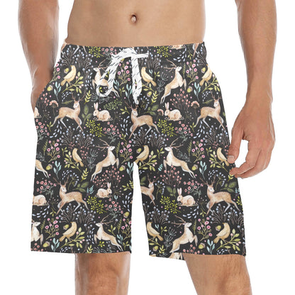 Deer Floral Jungle Men's Swim Trunks Beach Shorts