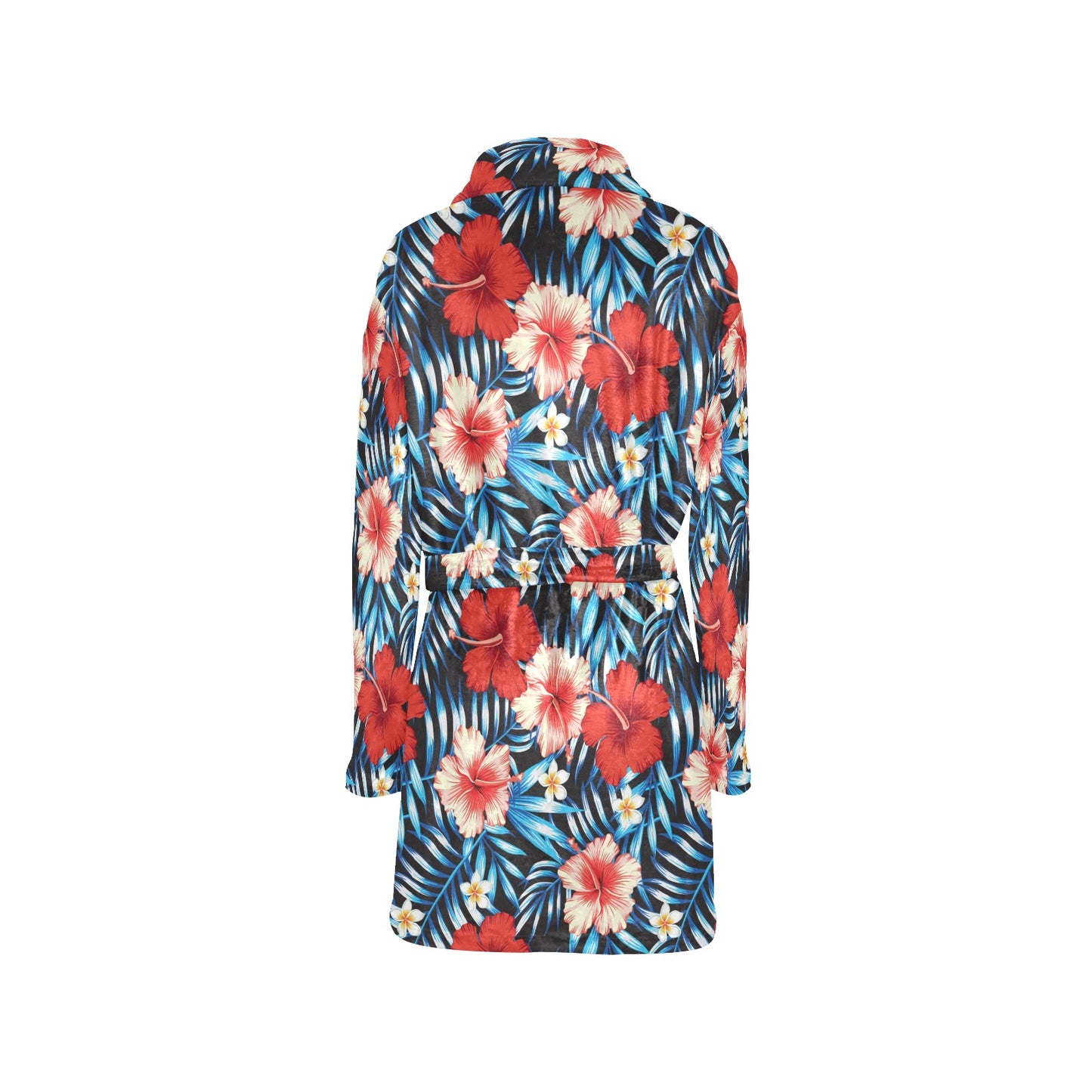 Red Hibiscus Blue Scene Women's Fleece Robe