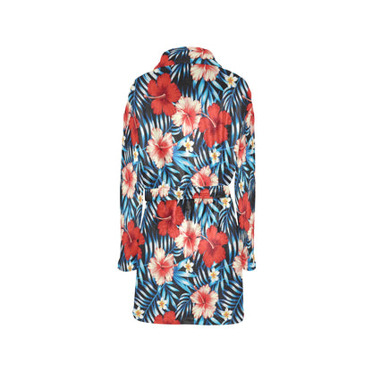 Red Hibiscus Blue Scene Women's Fleece Robe