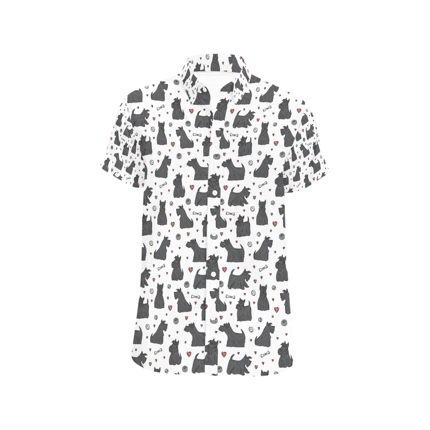 Scottish Terriers Print Design LKS3015 Men Short Sleeve Button Up Shirt