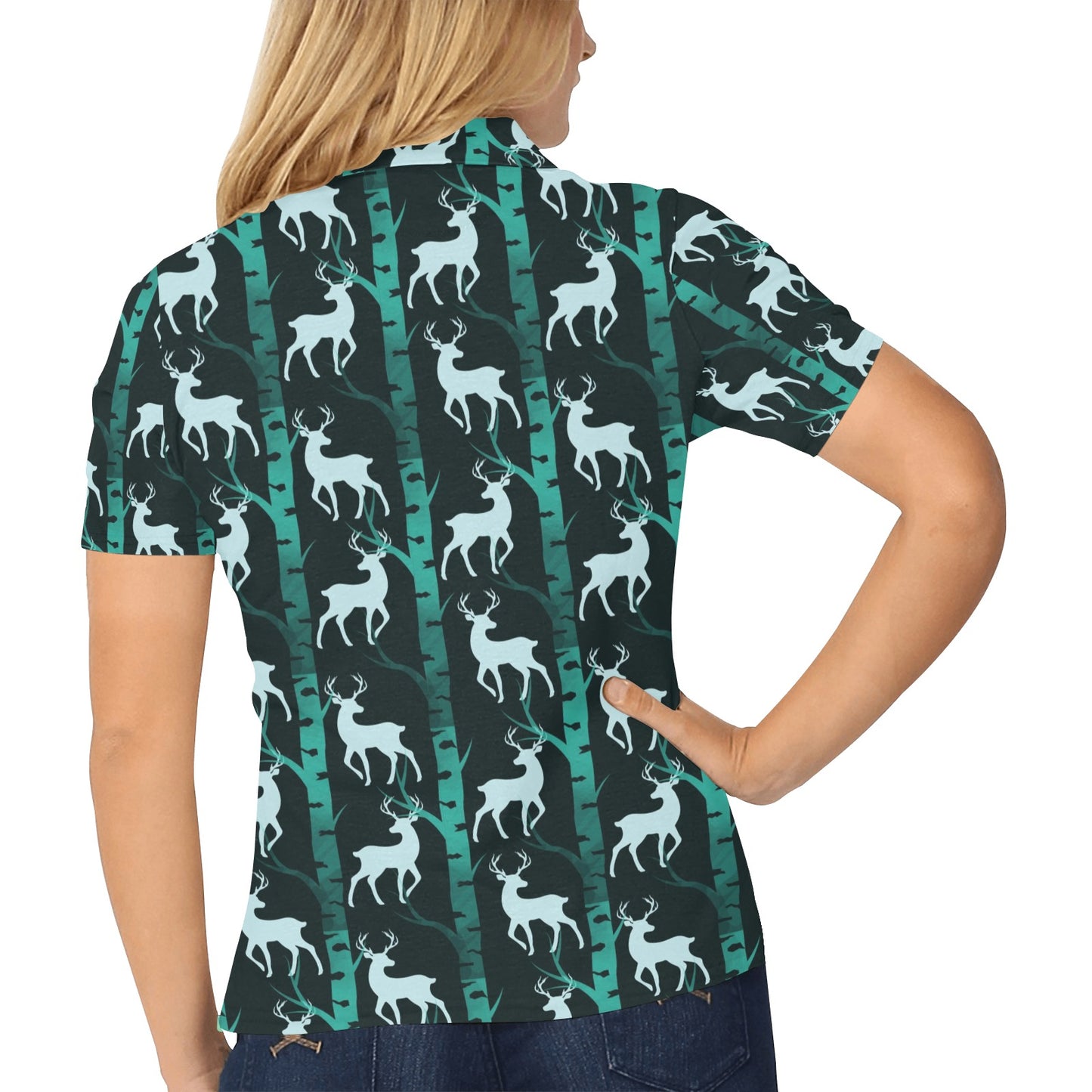 Deer Jungle Print Pattern Women's Polo Shirt
