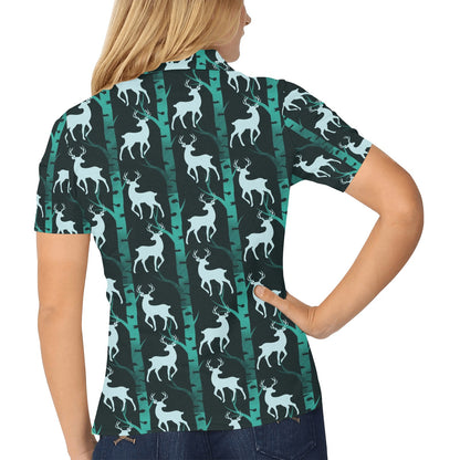 Deer Jungle Print Pattern Women's Polo Shirt