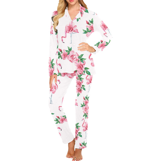 Flamingo Rose Pattern Women's Long Pajama Set