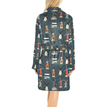 Windmill Pattern Print Design 04 Women's Fleece Robe