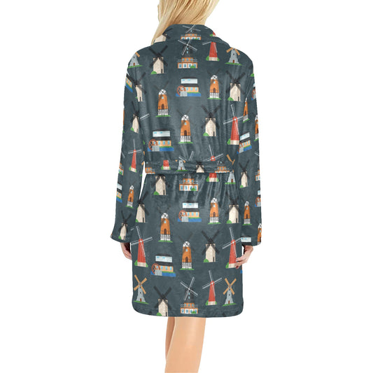 Windmill Pattern Print Design 04 Women's Fleece Robe