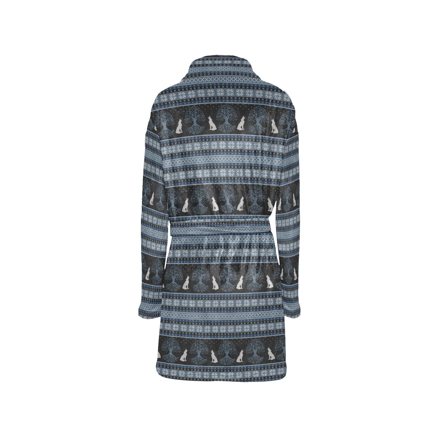 Wolf Tree of Life Knit Design Print Women's Fleece Robe