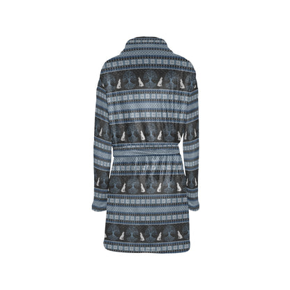 Wolf Tree of Life Knit Design Print Women's Fleece Robe