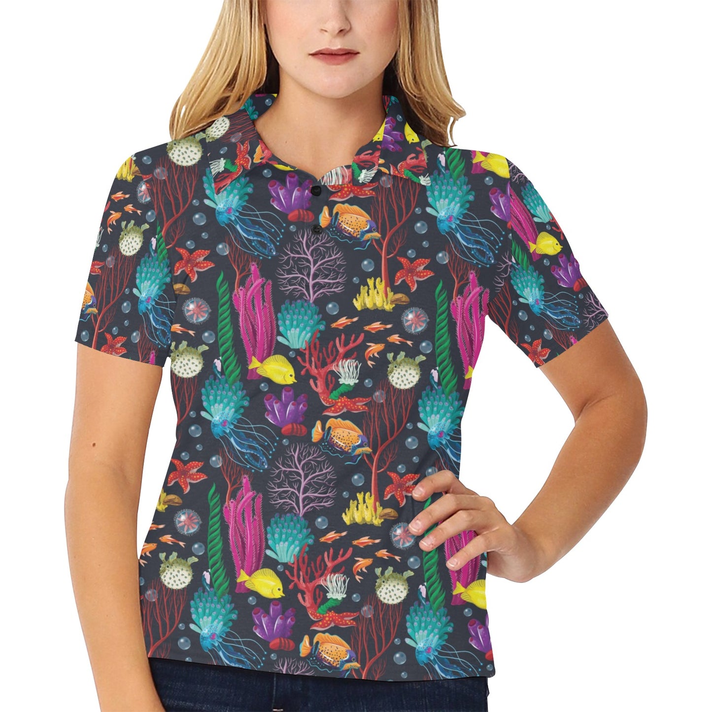 Underwater Cute Print Design LKS303 Women's Polo Shirt