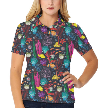 Underwater Cute Print Design LKS303 Women's Polo Shirt
