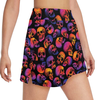 Skull Multicolor Print Design LKS3011 17" Golf & Pickleball Skort with Pockets
