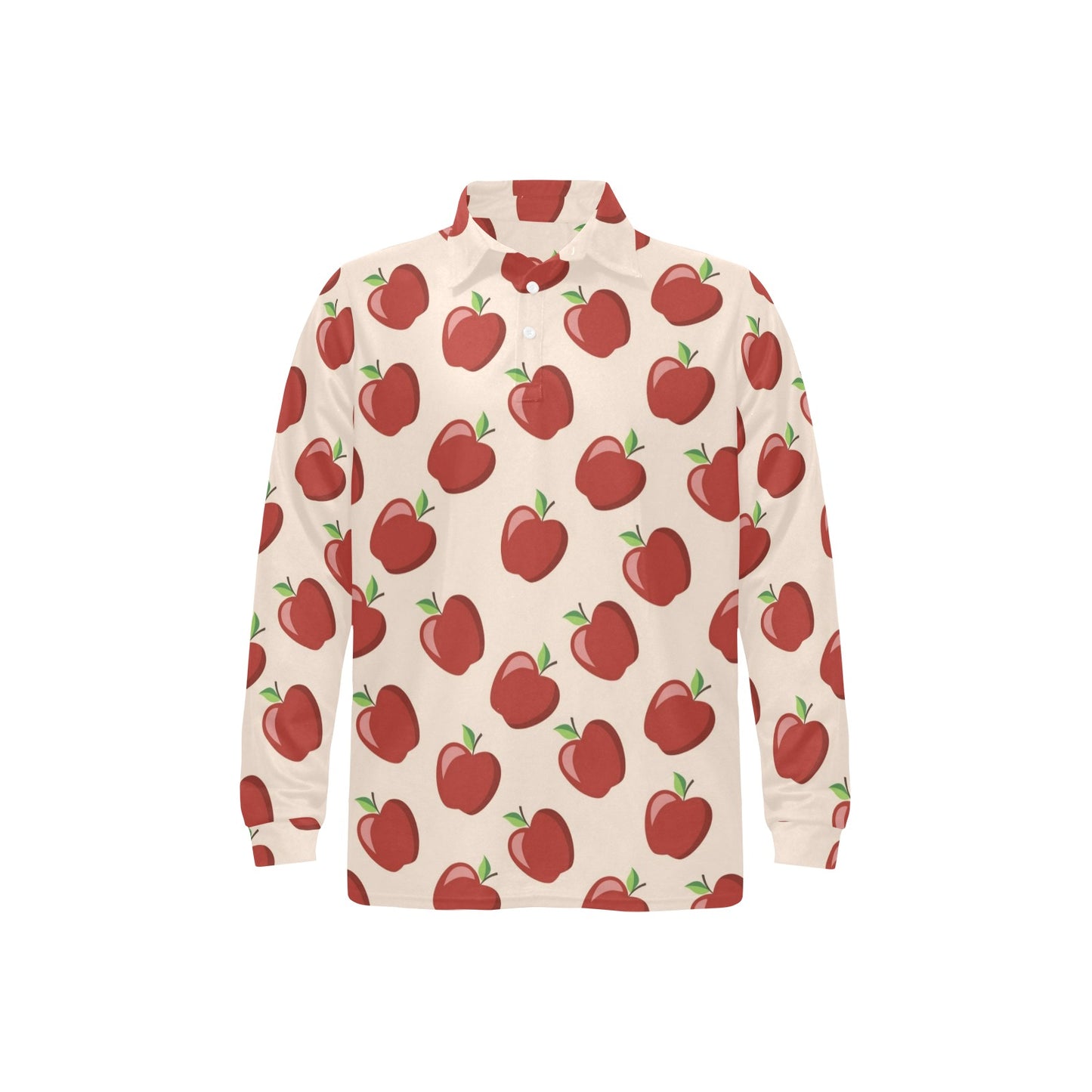 Apple Pattern Print Design AP01 Long Sleeve Polo Shirt For Men's