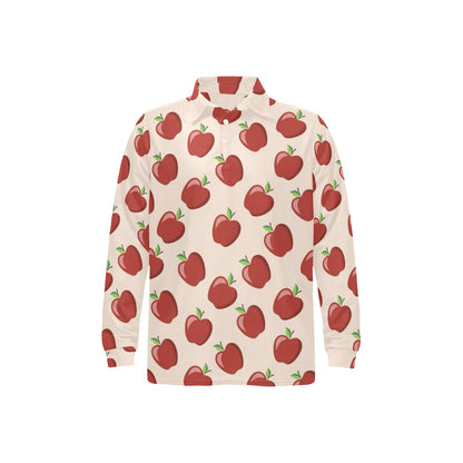 Apple Pattern Print Design AP01 Long Sleeve Polo Shirt For Men's