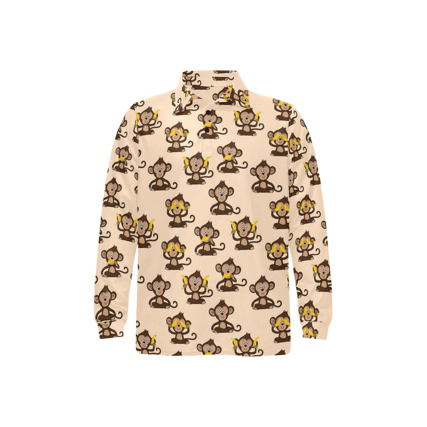 Monkey Pattern Print Design 03 Long Sleeve Polo Shirt For Men's