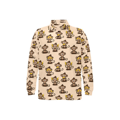 Monkey Pattern Print Design 03 Long Sleeve Polo Shirt For Men's