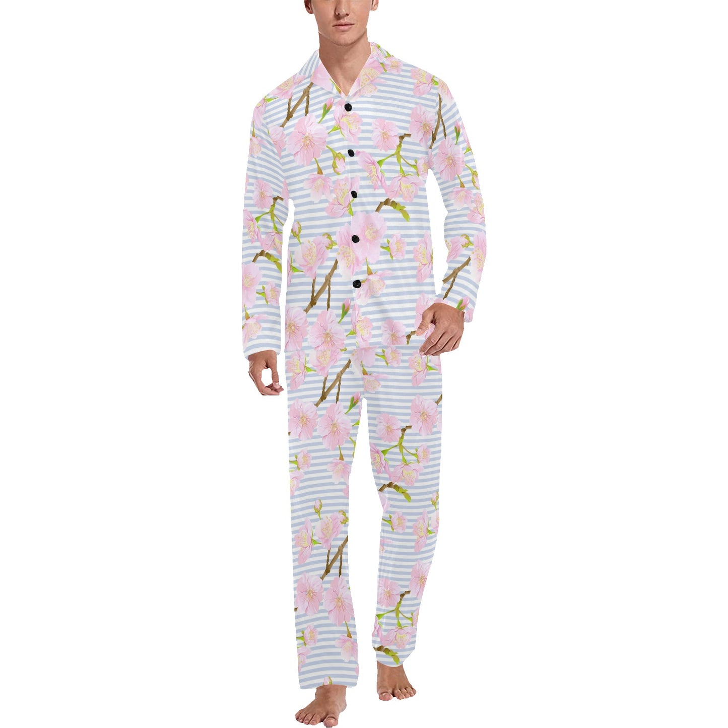 Pink Cherry Blossom Sakura Men's Long Pajama Set