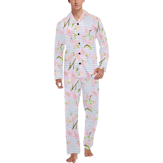 Pink Cherry Blossom Sakura Men's Long Pajama Set