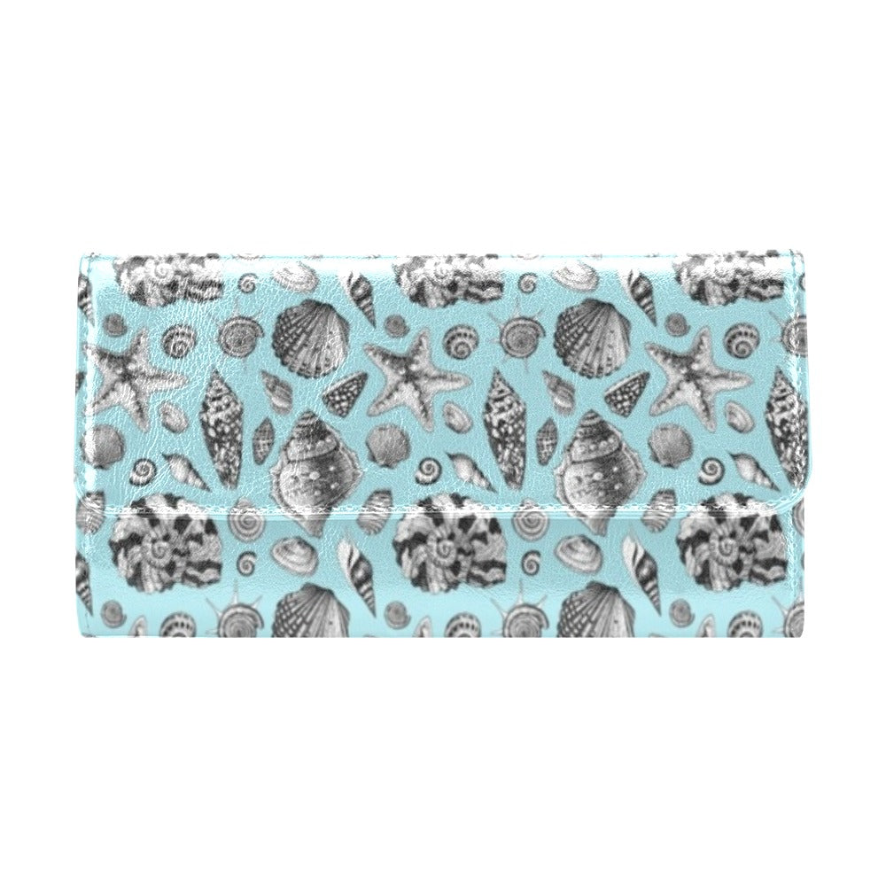 Seashell Beach Print Design LKS302 Women's Trifold Wallet