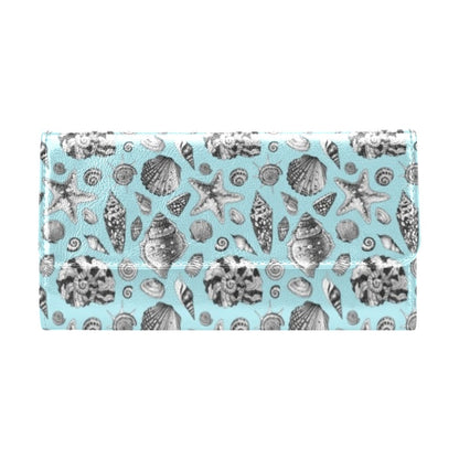 Seashell Beach Print Design LKS302 Women's Trifold Wallet