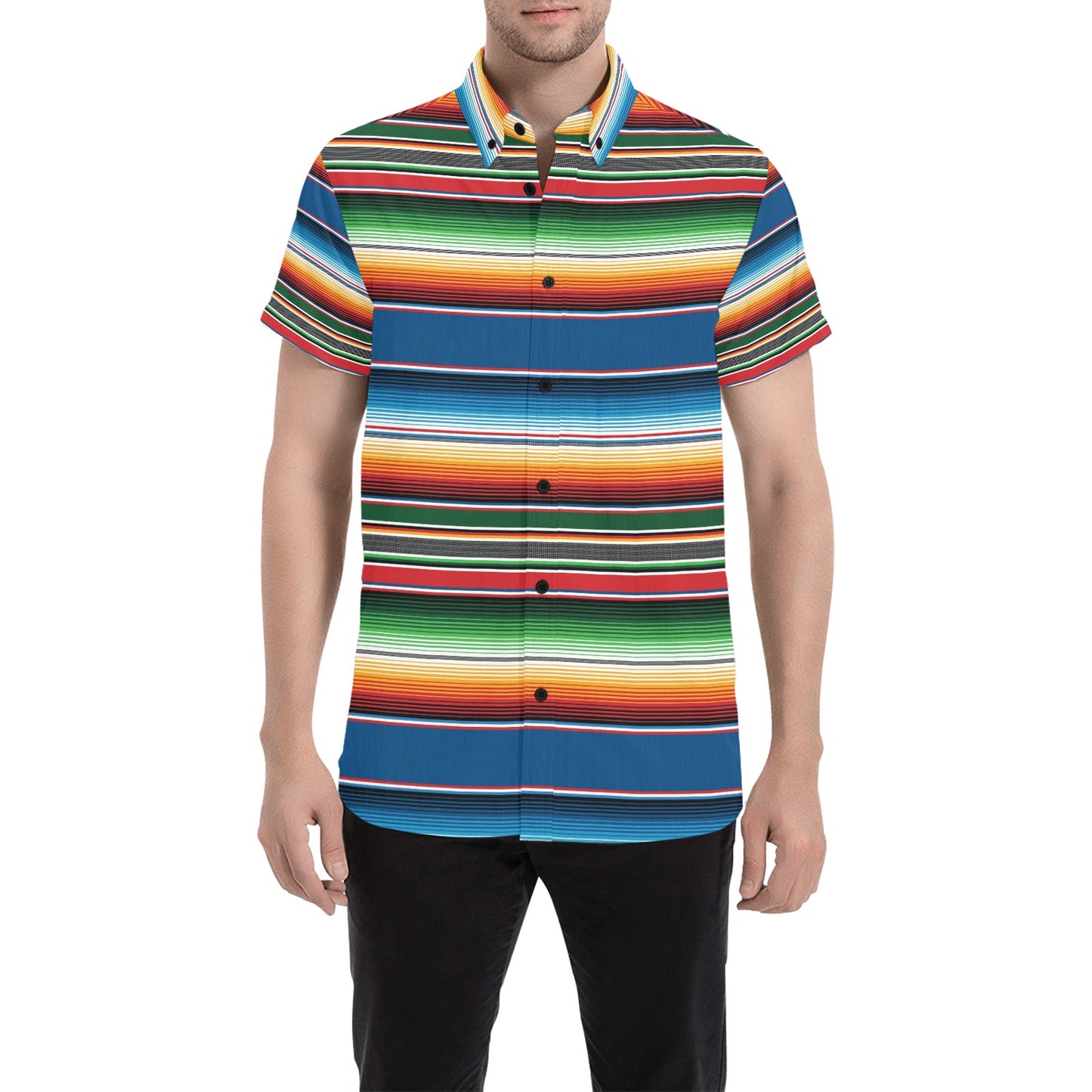 Serape Print Design LKS303 Men Short Sleeve Button Up Shirt