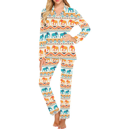 Elephant Aztec Ethnic Print Pattern Women's Long Pajama Set