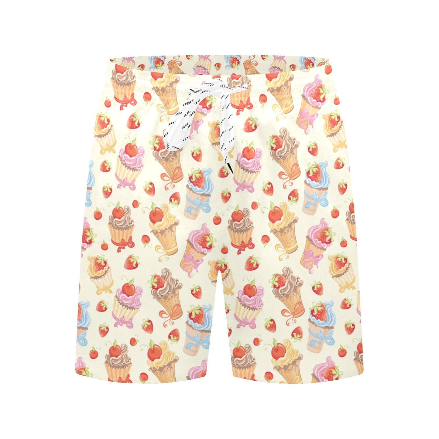 Cupcakes Strawberry Cherry Print Men's Swim Trunks Beach Shorts