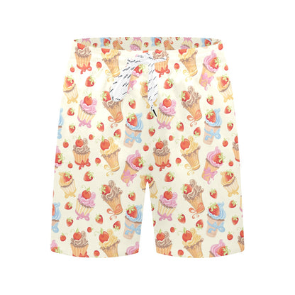 Cupcakes Strawberry Cherry Print Men's Swim Trunks Beach Shorts