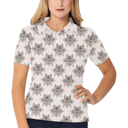 Aztec Wolf Pattern Print Design 01 Women's Polo Shirt
