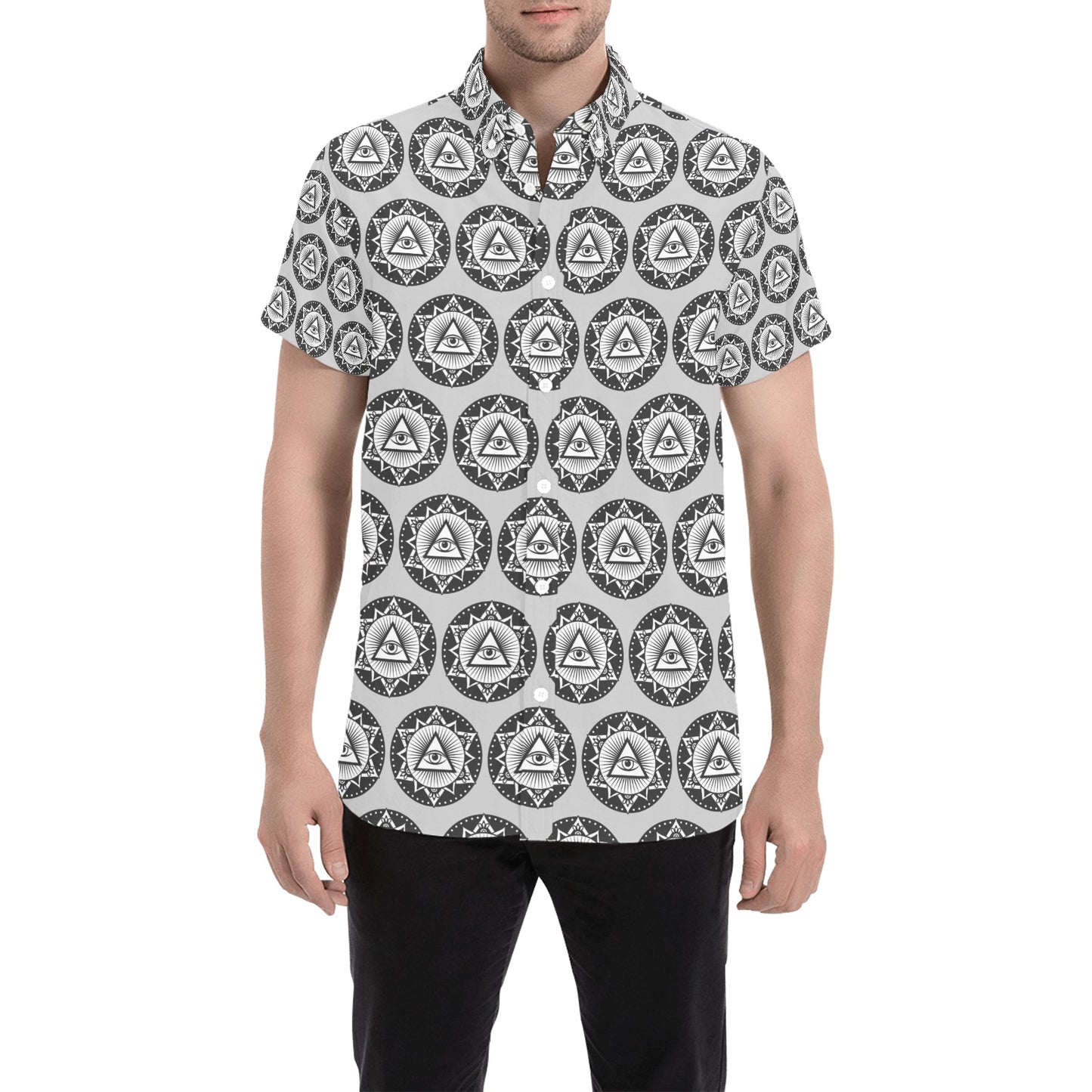 Third Eye Print Design LKS301 Men Short Sleeve Button Up Shirt